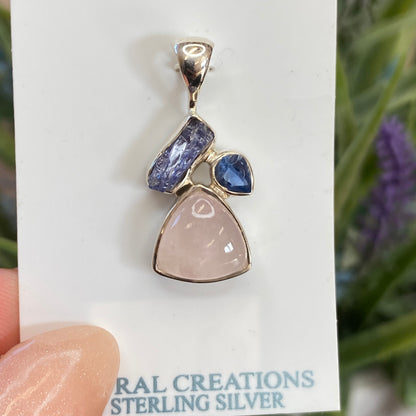 Rose Quartz, Kyanite, Tanzanite Pendant, .925 Sterling