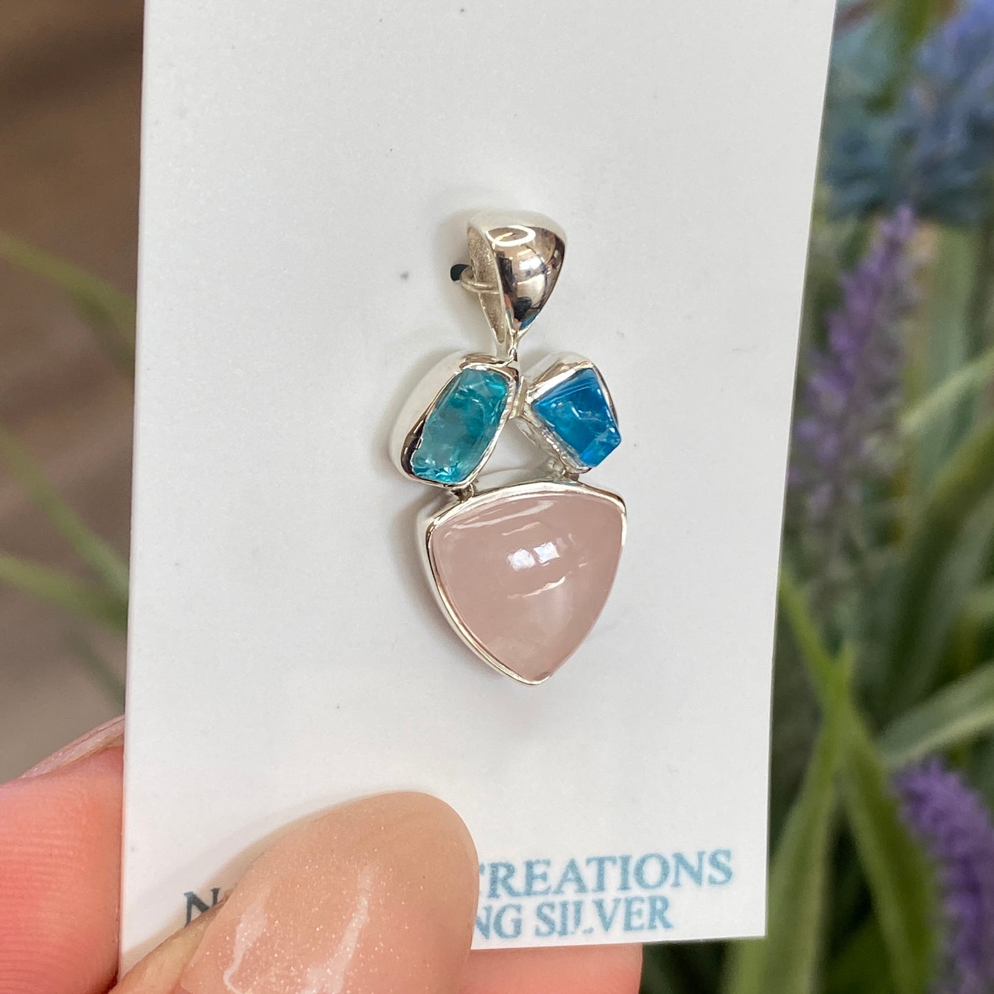 Rose Quartz, Apatite Pendant, .925 Sterling