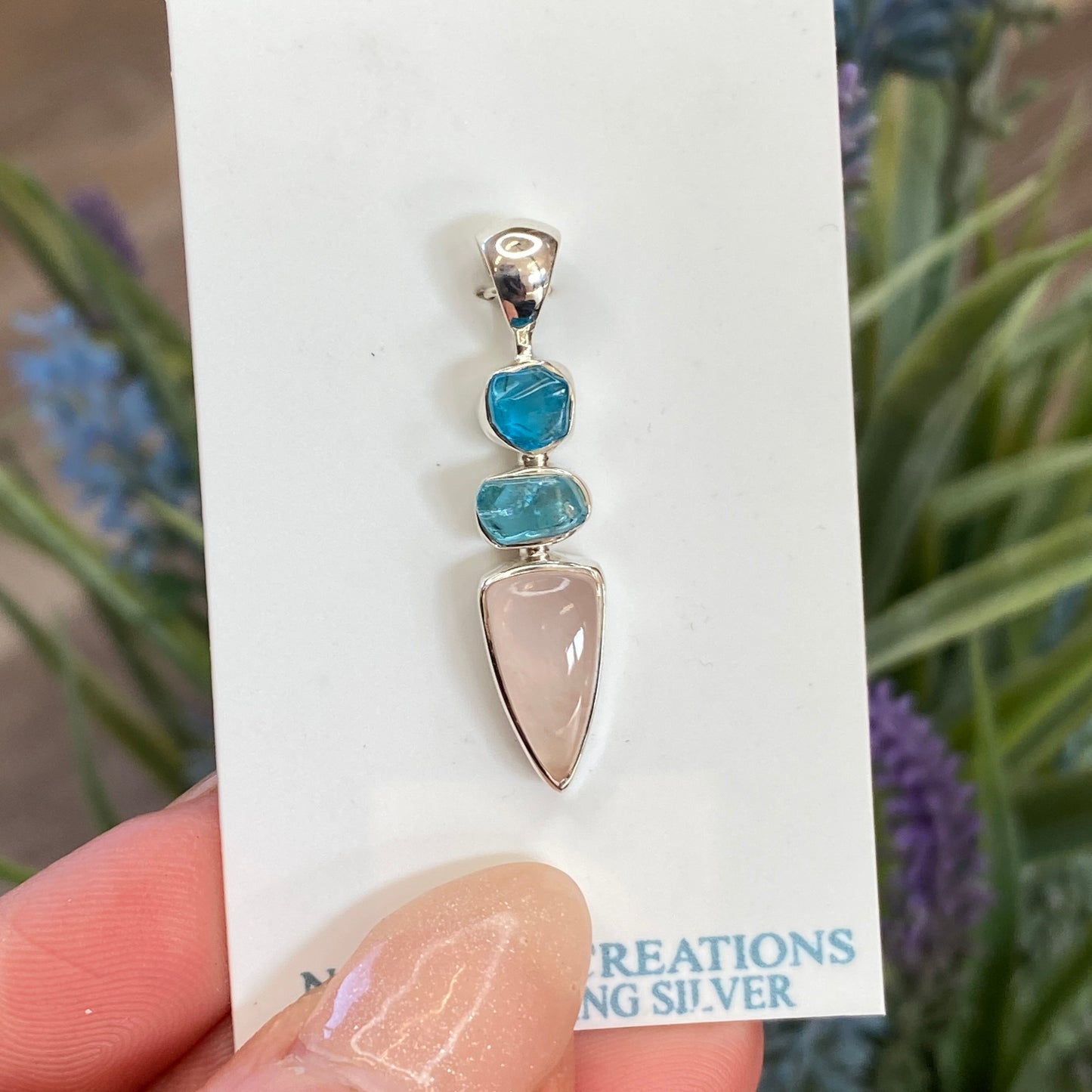 Rose Quartz, Apatite Pendant, .925 Sterling