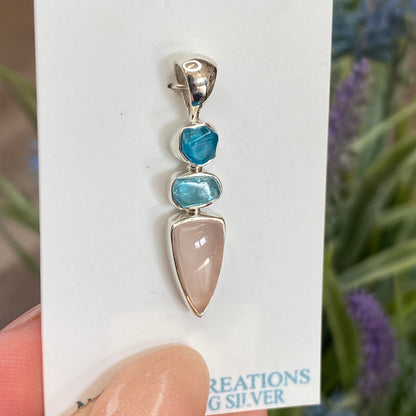 Rose Quartz, Apatite Pendant, .925 Sterling