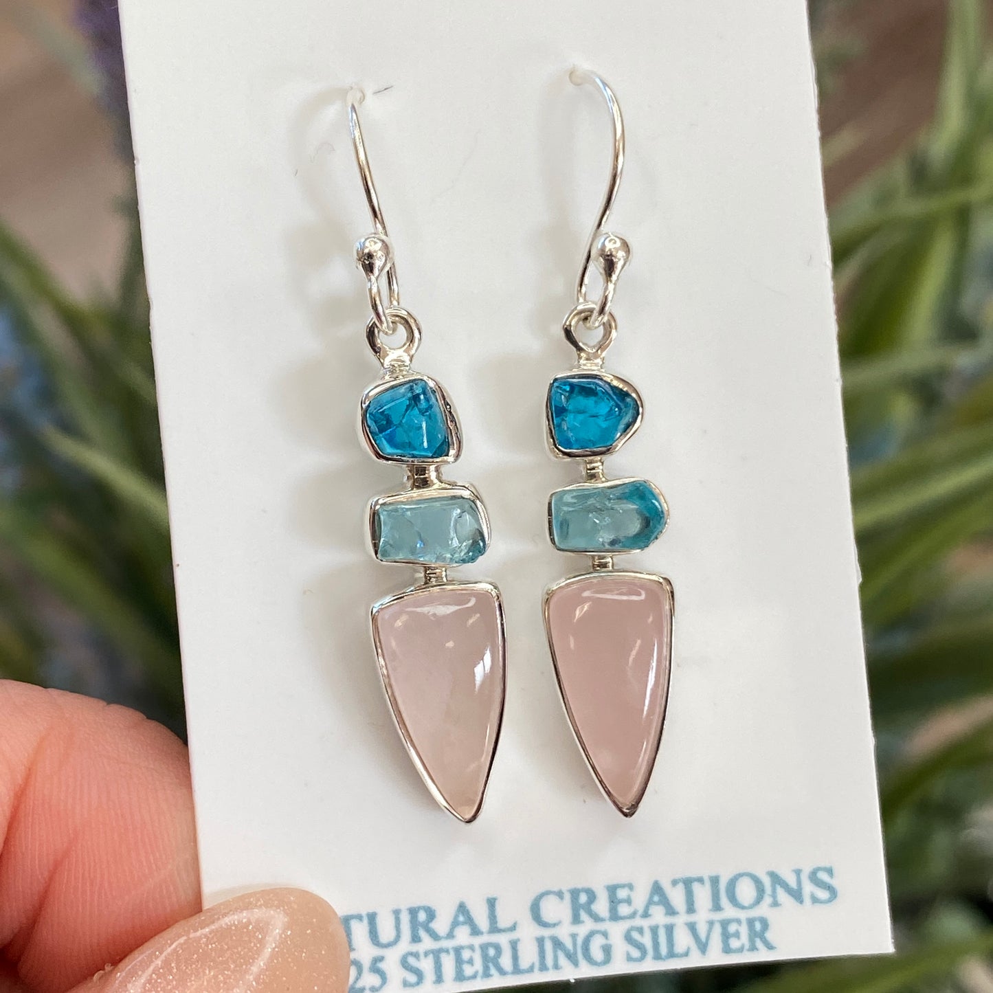 Rose Quartz, Apatite Earrings, .925 Sterling