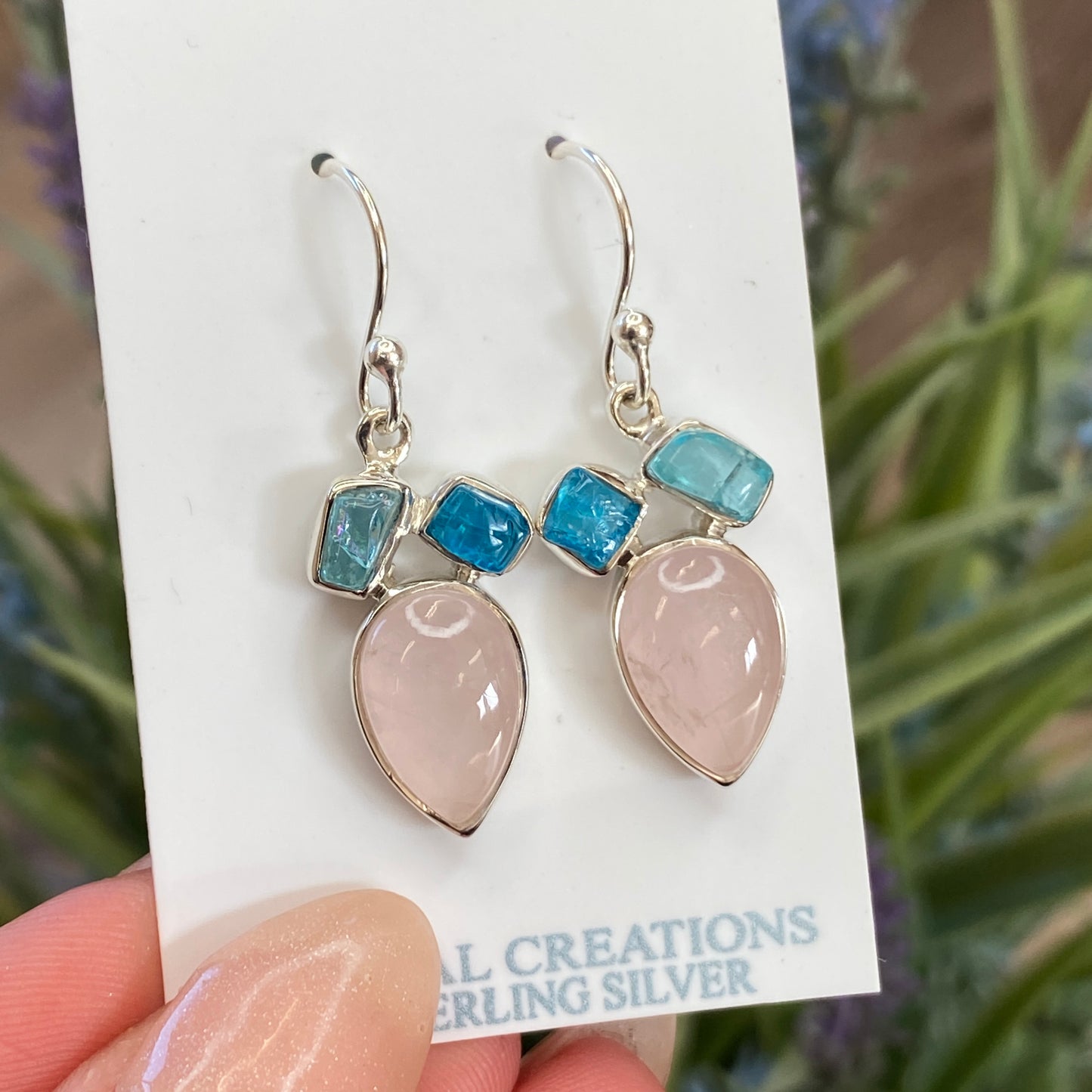 Rose Quartz, Apatite Earrings, .925 Sterling