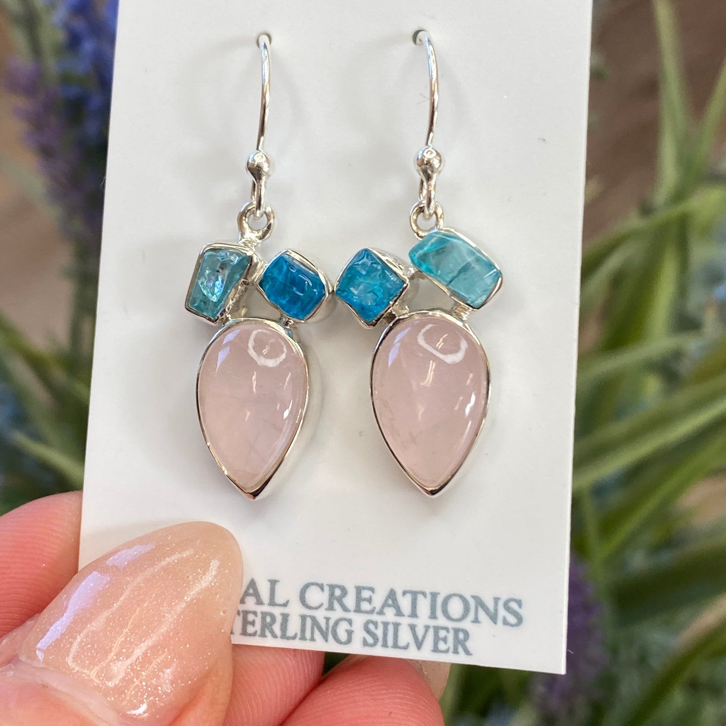 Rose Quartz, Apatite Earrings, .925 Sterling