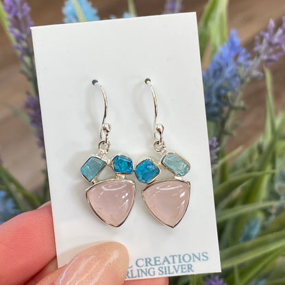 Rose Quartz, Apatite Earrings, .925 Sterling