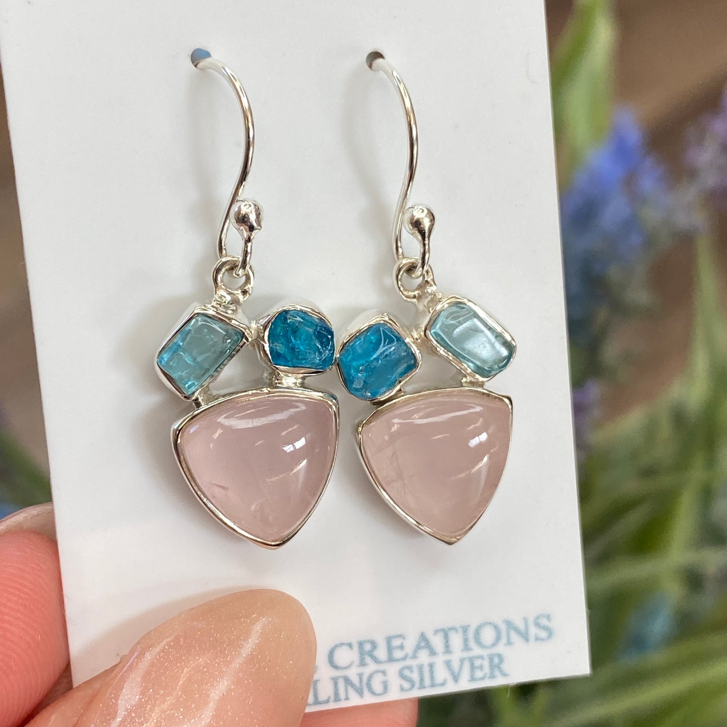 Rose Quartz, Apatite Earrings, .925 Sterling