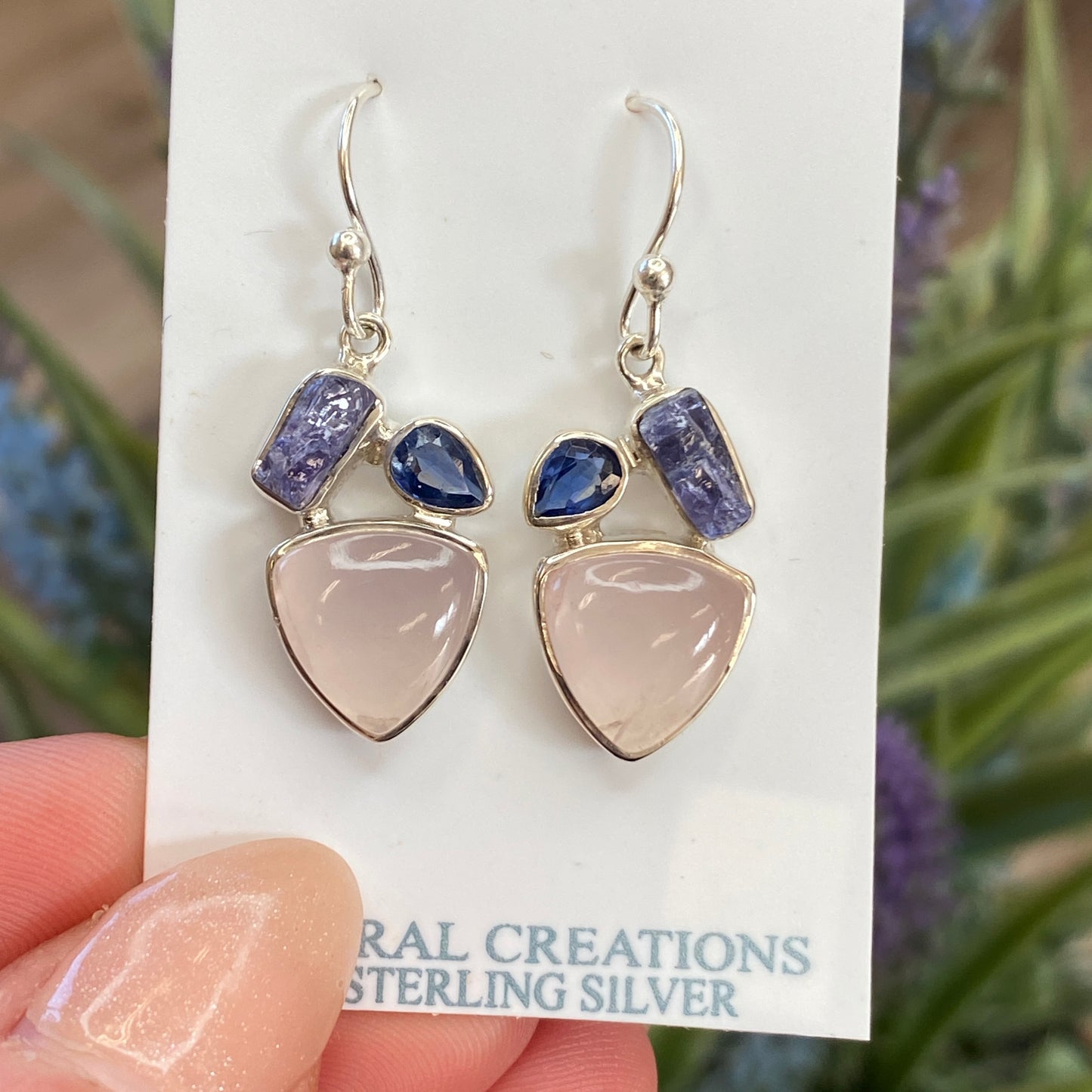 Rose Quartz, Kyanite, Tanzanite Earrings, .925 Sterling