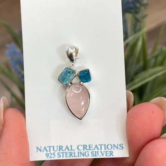 Rose Quartz, Apatite Pendant, .925 Sterling