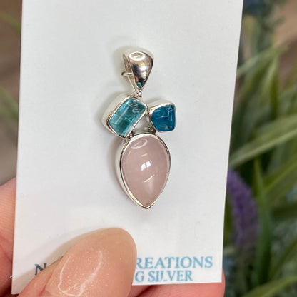 Rose Quartz, Apatite Pendant, .925 Sterling