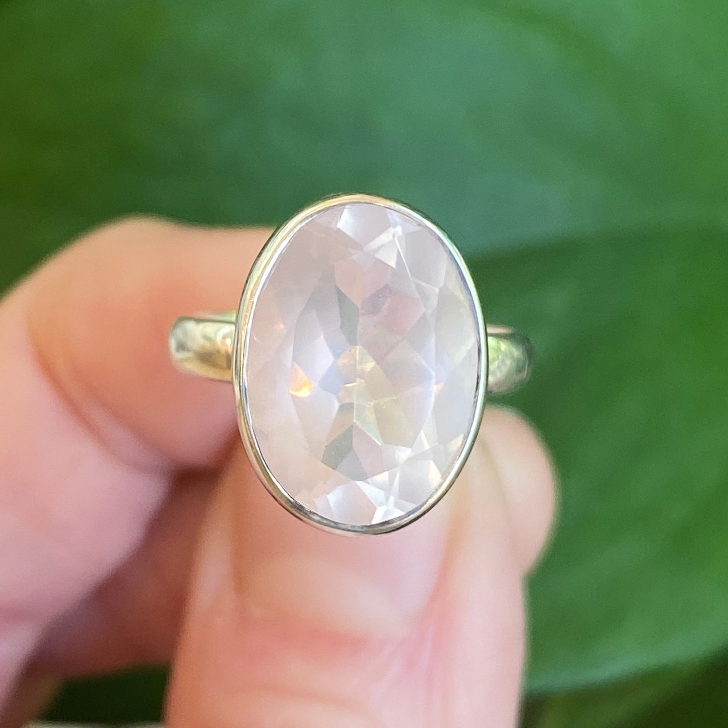 Faceted Rose Quartz Ring, Size 5, Sterling Silver