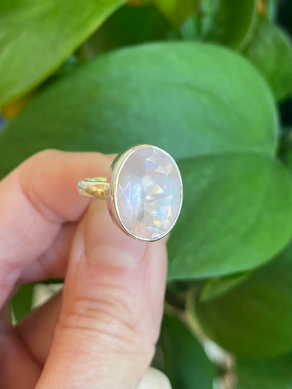 Faceted Rose Quartz Ring, Size 5, Sterling Silver