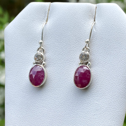 Ruby and Topaz Earrings, .925 Sterling Silver