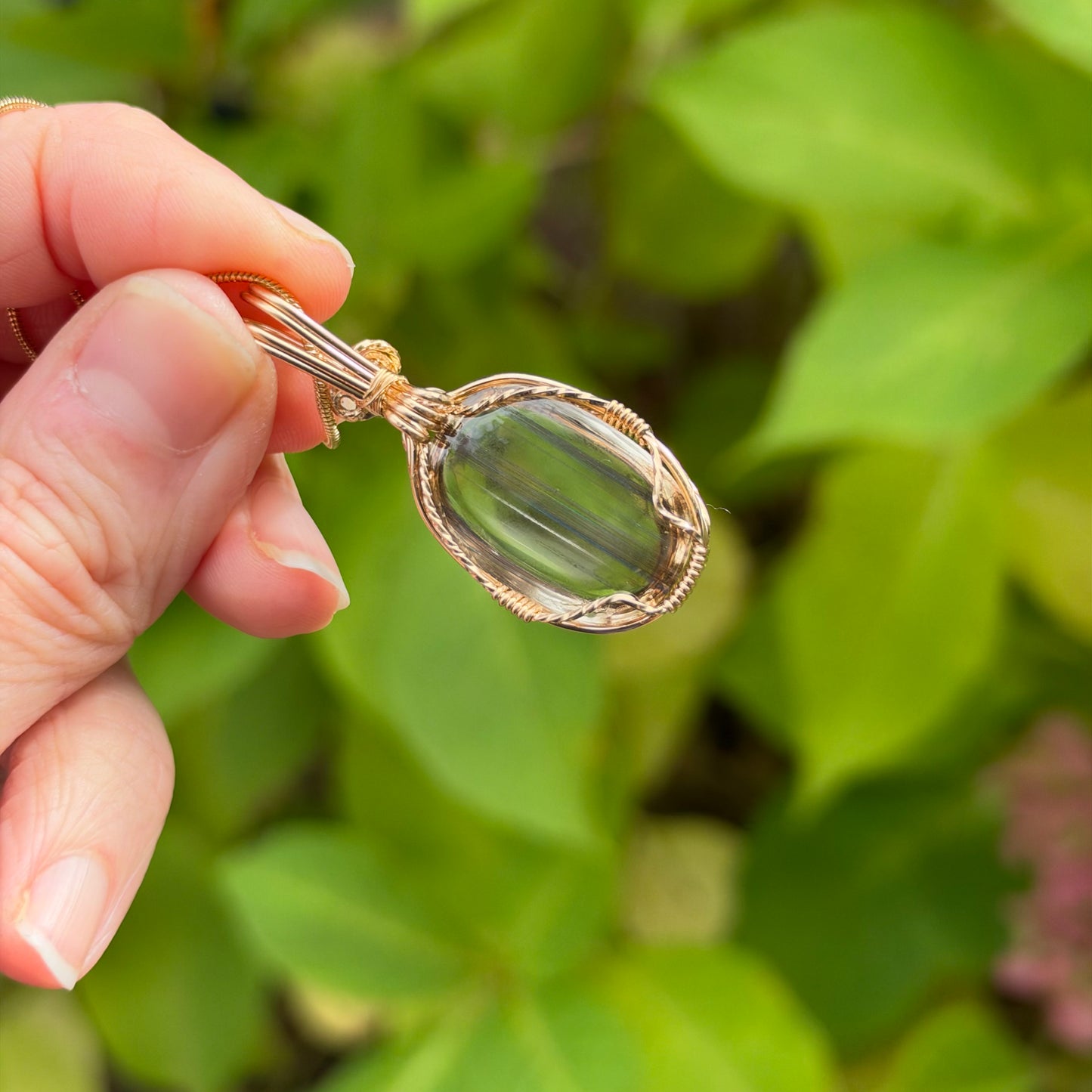 Bronze Rutile Wire Wrapped Pendant Necklace, 14k Gold Fill, Includes Chain, Made in Store