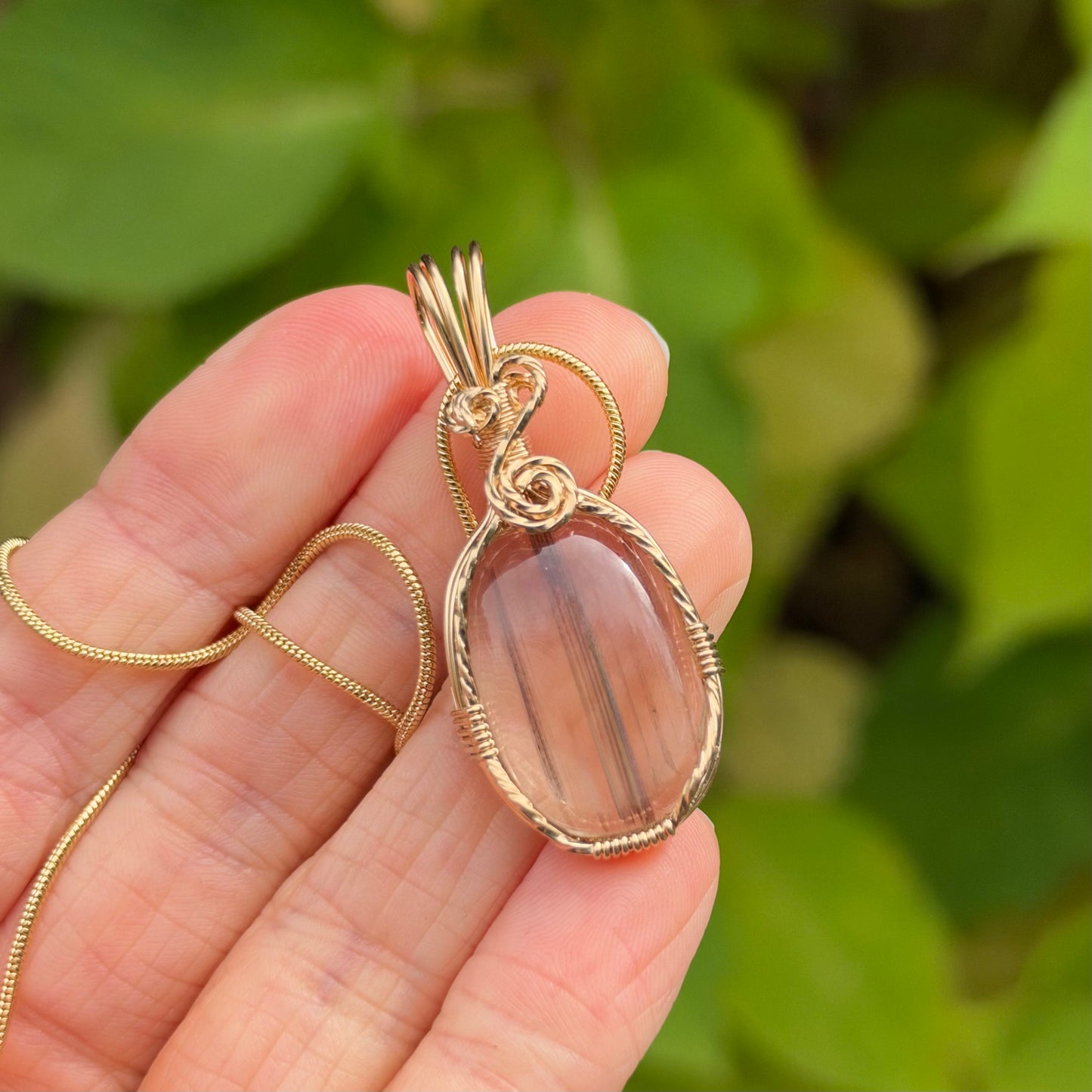 Bronze Rutile Wire Wrapped Pendant Necklace, 14k Gold Fill, Includes Chain, Made in Store