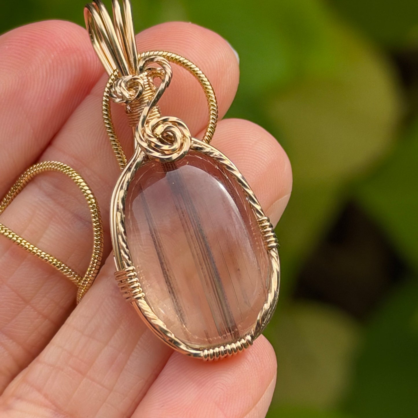 Bronze Rutile Wire Wrapped Pendant Necklace, 14k Gold Fill, Includes Chain, Made in Store