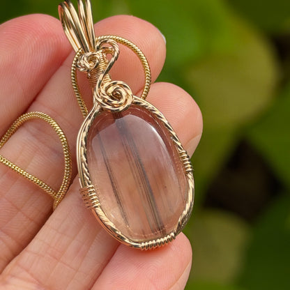 Bronze Rutile Wire Wrapped Pendant Necklace, 14k Gold Fill, Includes Chain, Made in Store