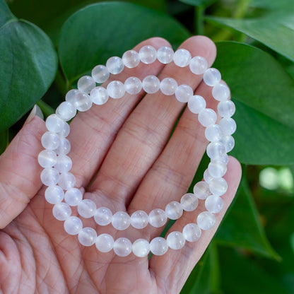 Selenite Bead Bracelet, 6mm