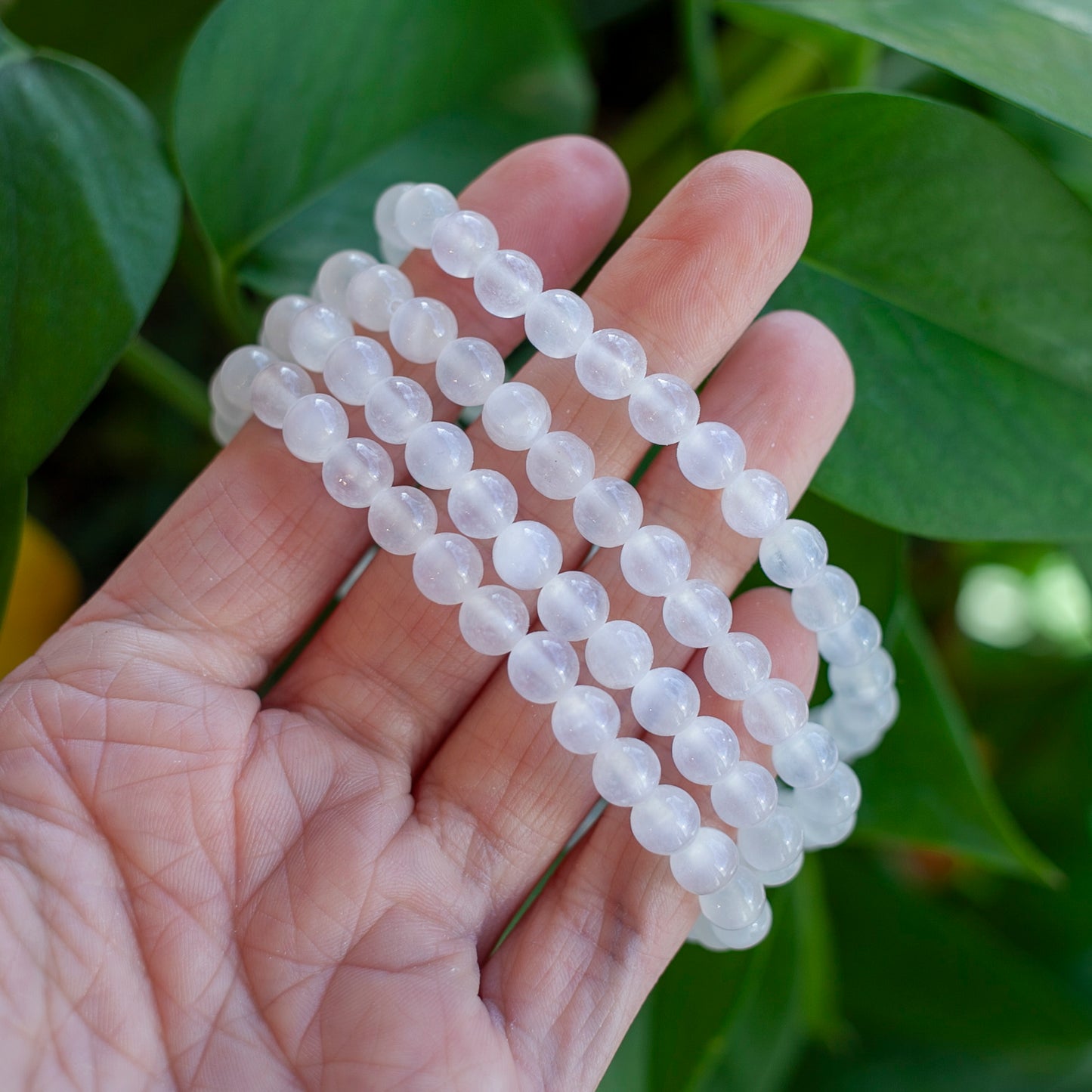 Selenite Bead Bracelet, 6mm