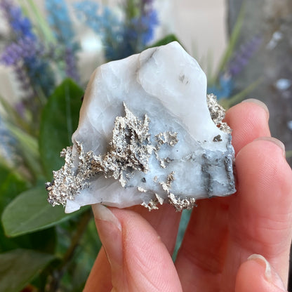 Native Silver on Calcite, Zgounder Morocco