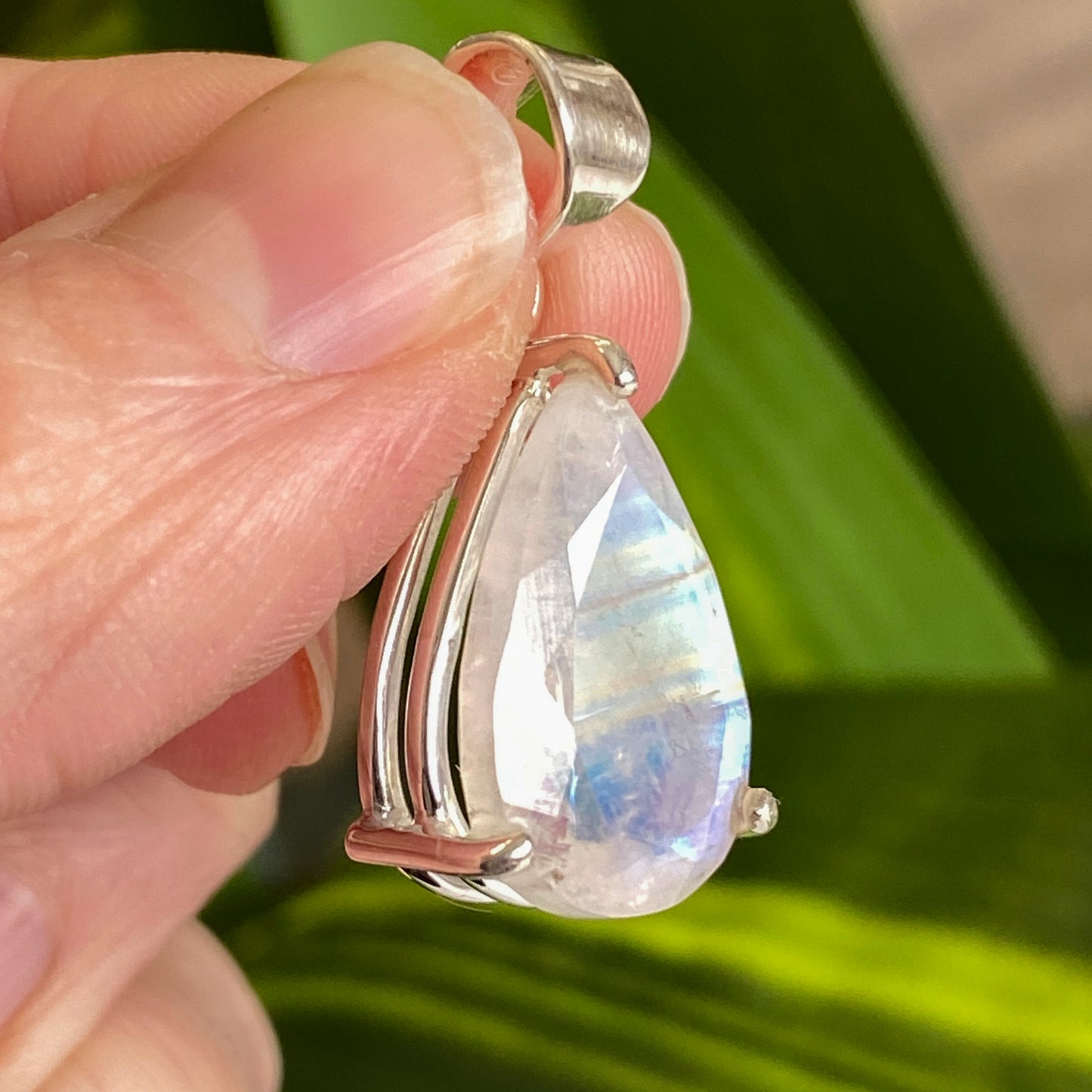 Rainbow Moonstone Pendant, .925 Sterling Silver
