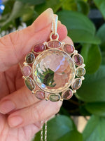 Pink and Green Tourmaline Pendant with Faceted Quartz