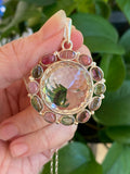 Pink and Green Tourmaline Pendant with Faceted Quartz