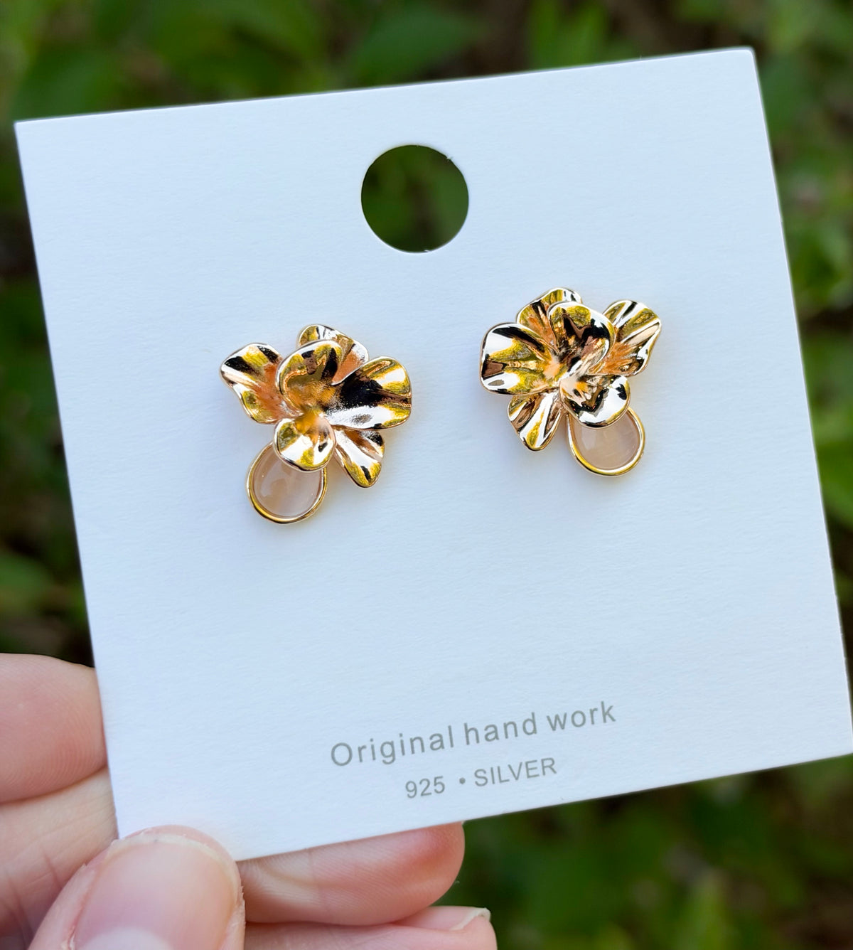 Floral Cat's Eye Earrings, Gold