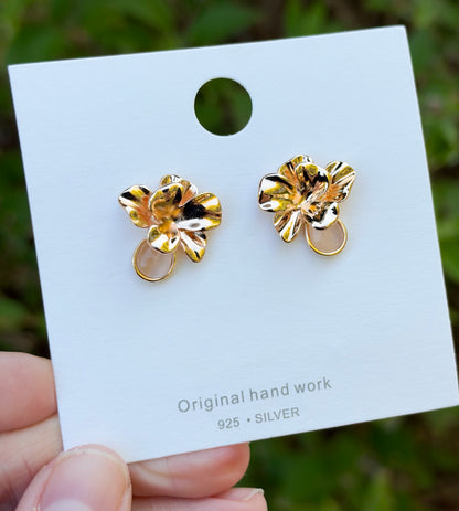 Floral Cat's Eye Earrings, Gold