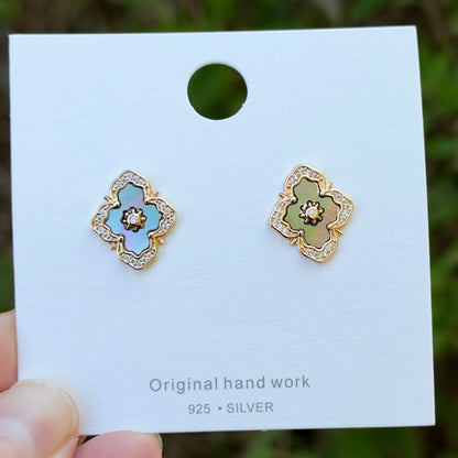 Vintage Inspired Abalone Earrings, Gold