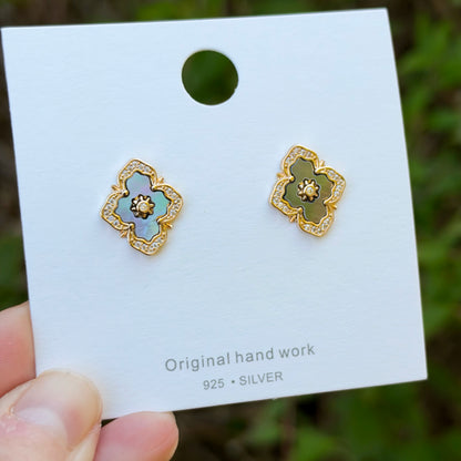 Vintage Inspired Abalone Earrings, Gold