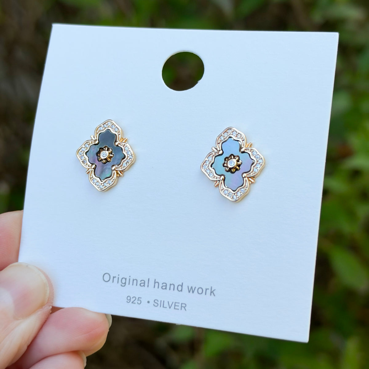 Vintage Inspired Abalone Earrings, Gold