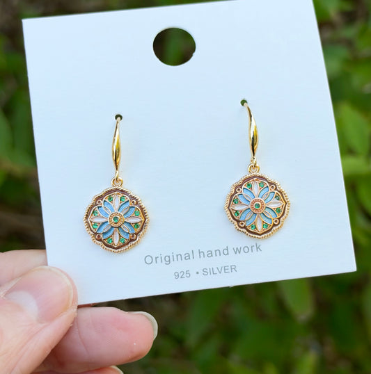 Vintage Inspired Floral Drop Earrings, Gold
