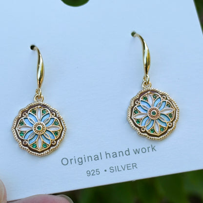 Vintage Inspired Floral Drop Earrings, Gold