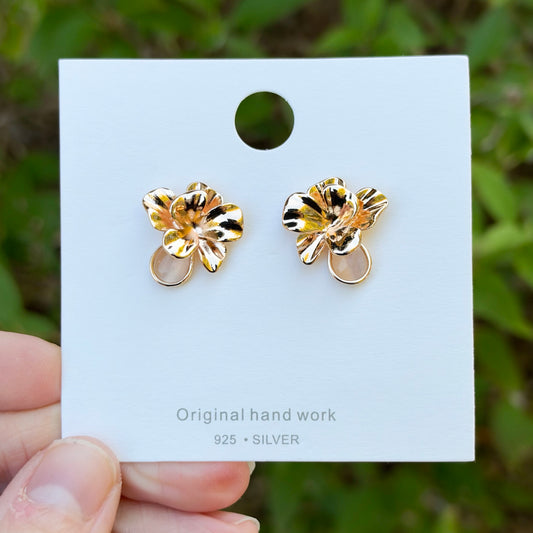 Floral Cat's Eye Earrings, Gold