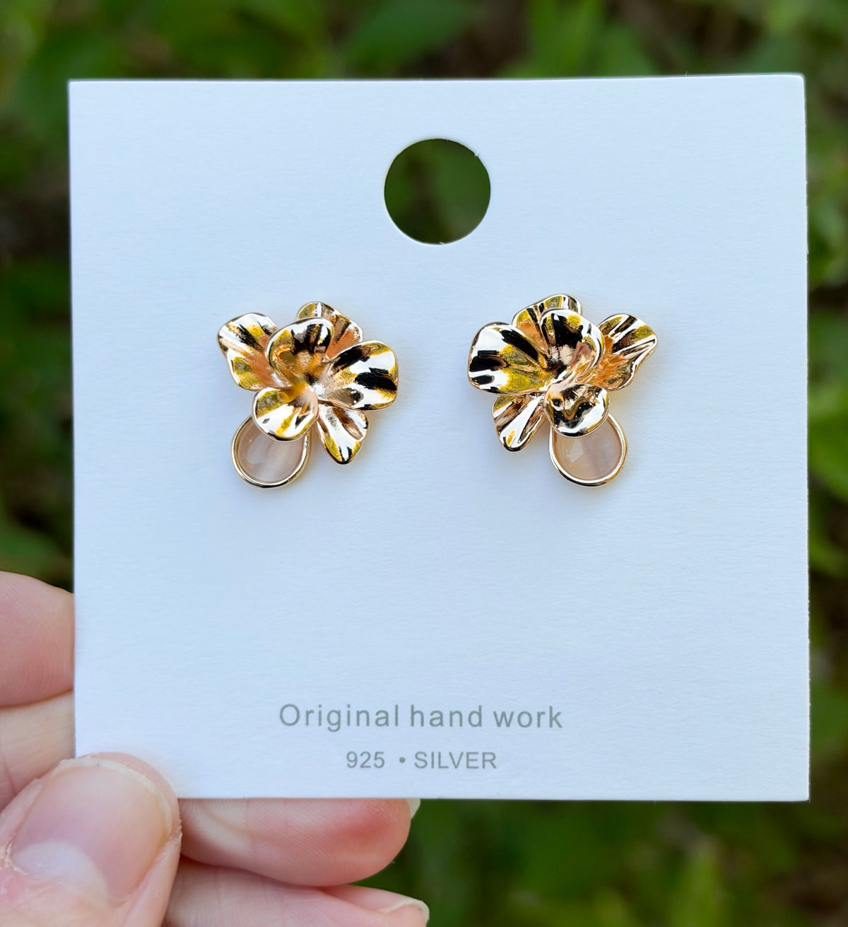 Floral Cat's Eye Earrings, Gold