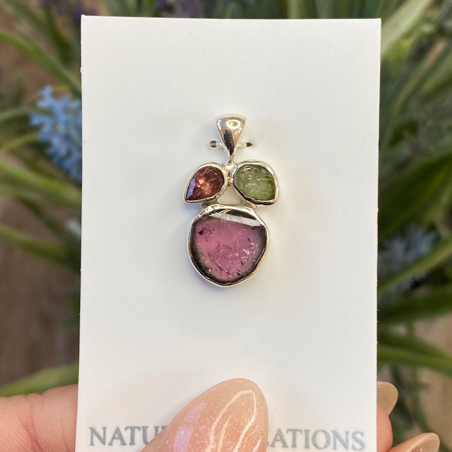 Watermelon Tourmaline Pendant, .925 Sterling