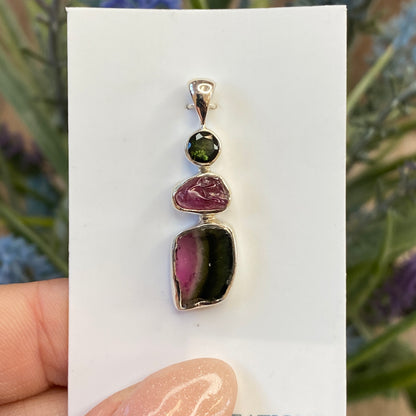 Watermelon Tourmaline Pendant, .925 Sterling