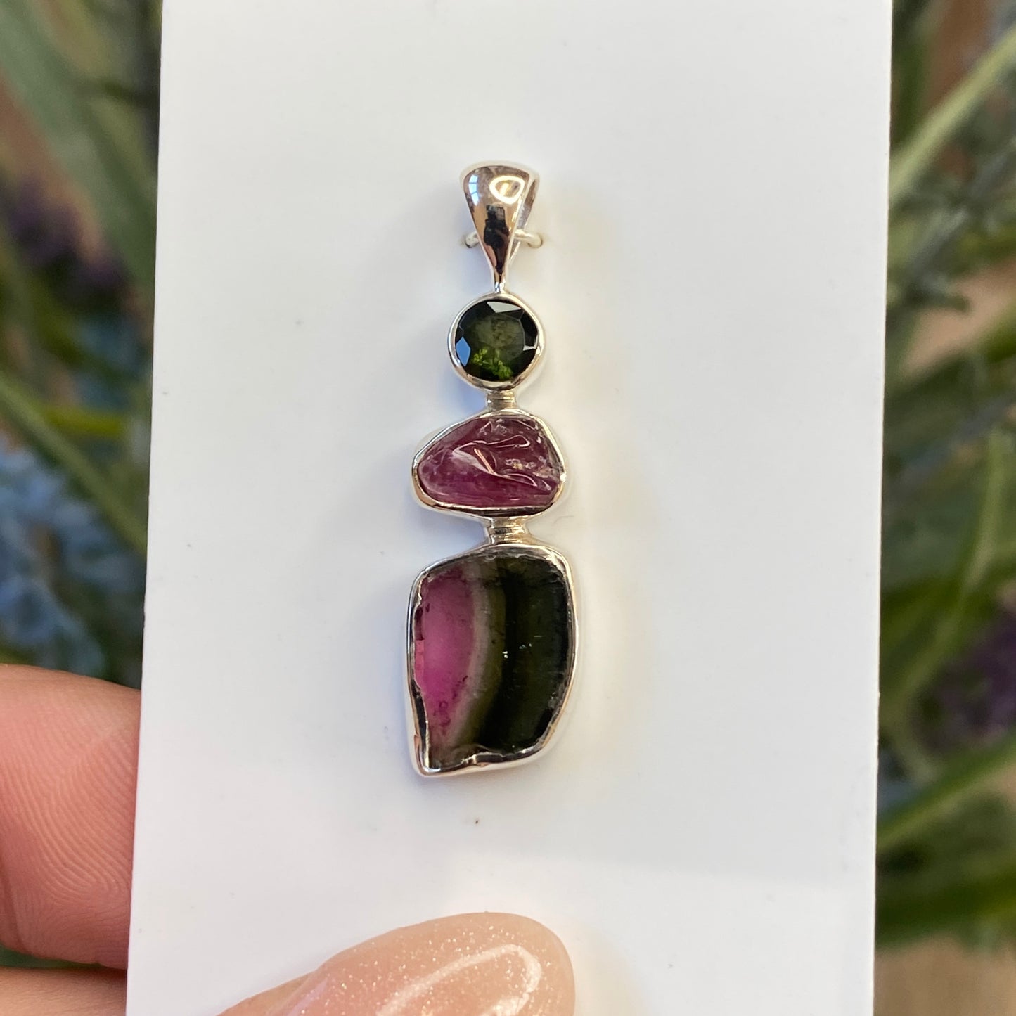 Watermelon Tourmaline Pendant, .925 Sterling