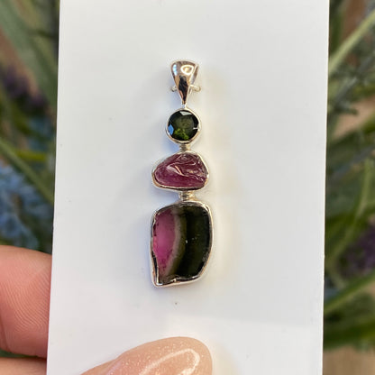 Watermelon Tourmaline Pendant, .925 Sterling