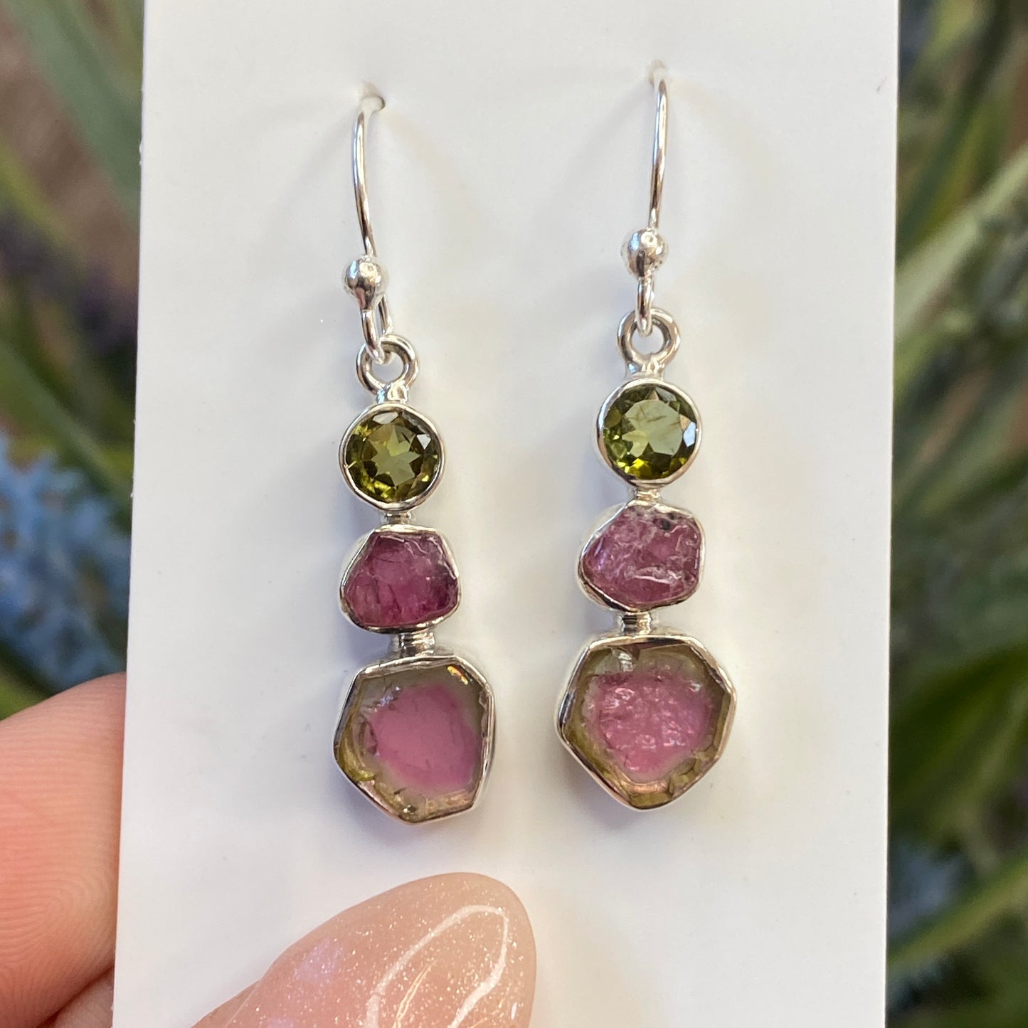 Watermelon Tourmaline Earrings, .925 Sterling