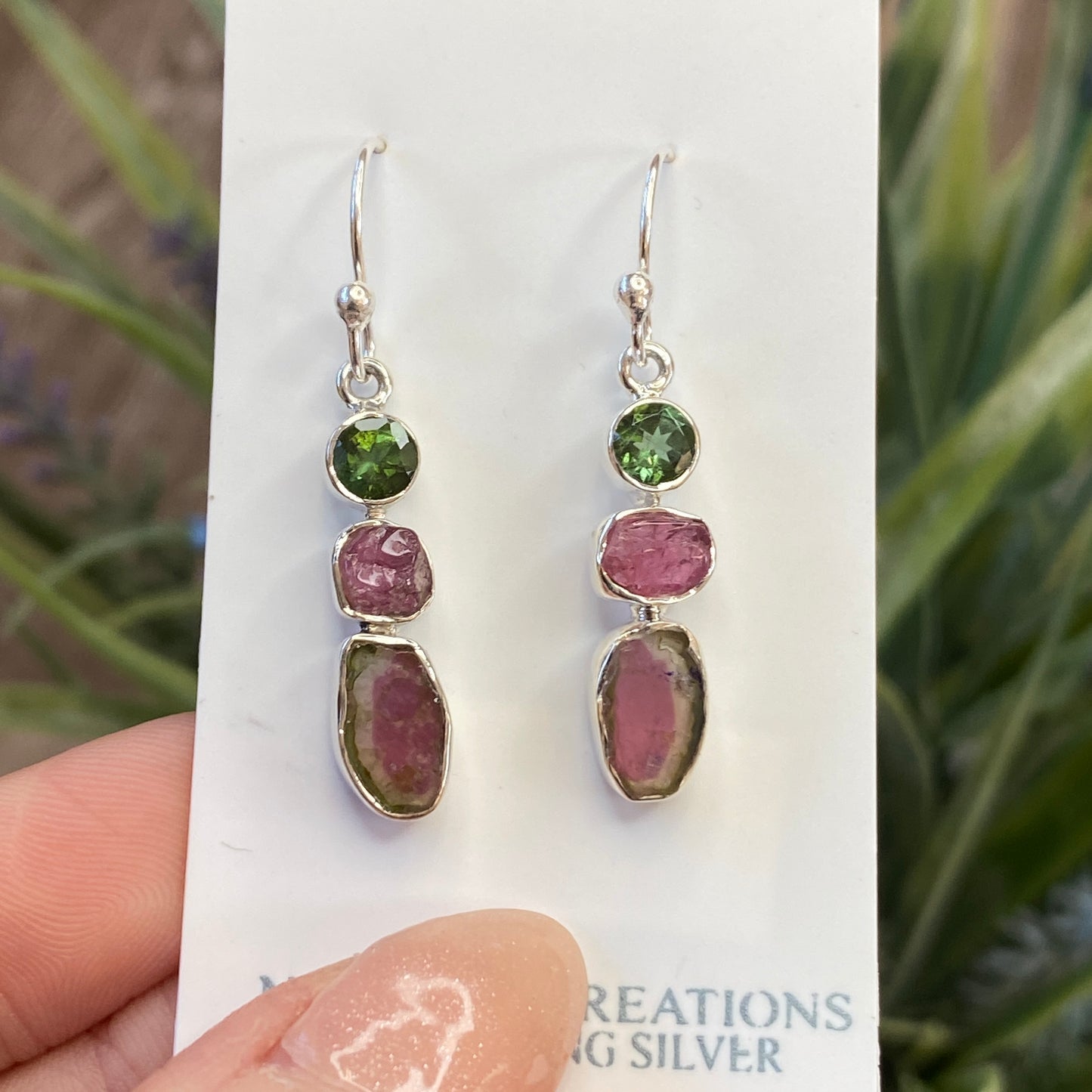 Watermelon Tourmaline Earrings, .925 Sterling