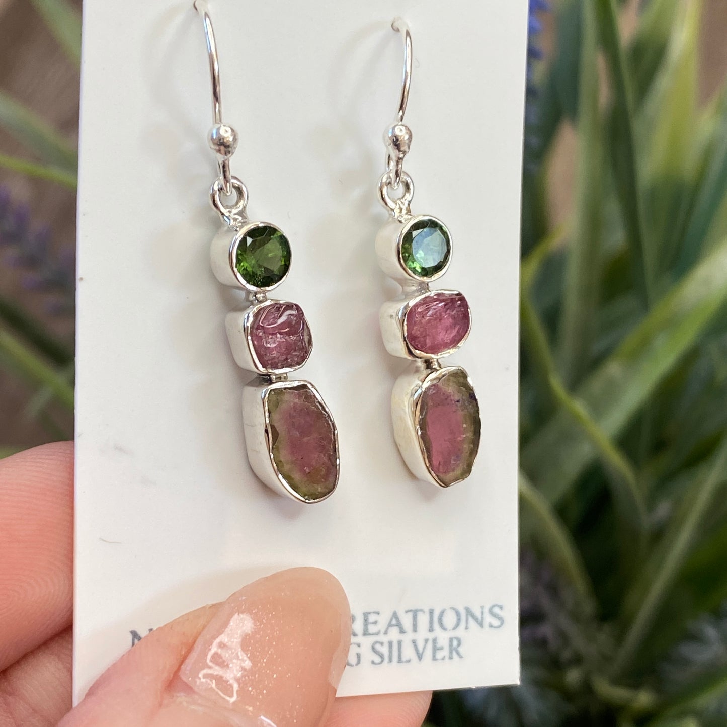 Watermelon Tourmaline Earrings, .925 Sterling