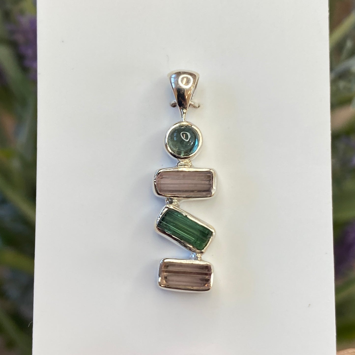 Pink and Green Tourmaline Pendant, .925 Sterling