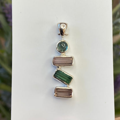 Pink and Green Tourmaline Pendant, .925 Sterling