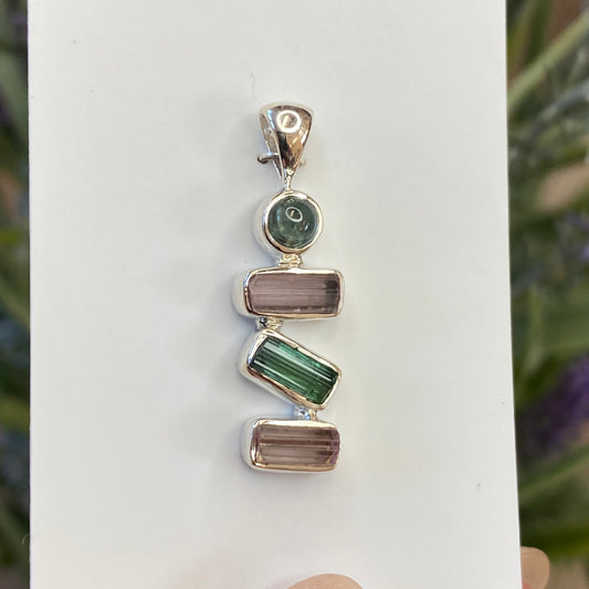 Pink and Green Tourmaline Pendant, .925 Sterling