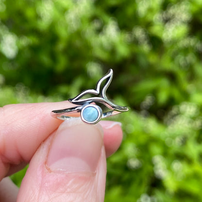 Larimar Whale Tale Ring, Solid .925 Silver