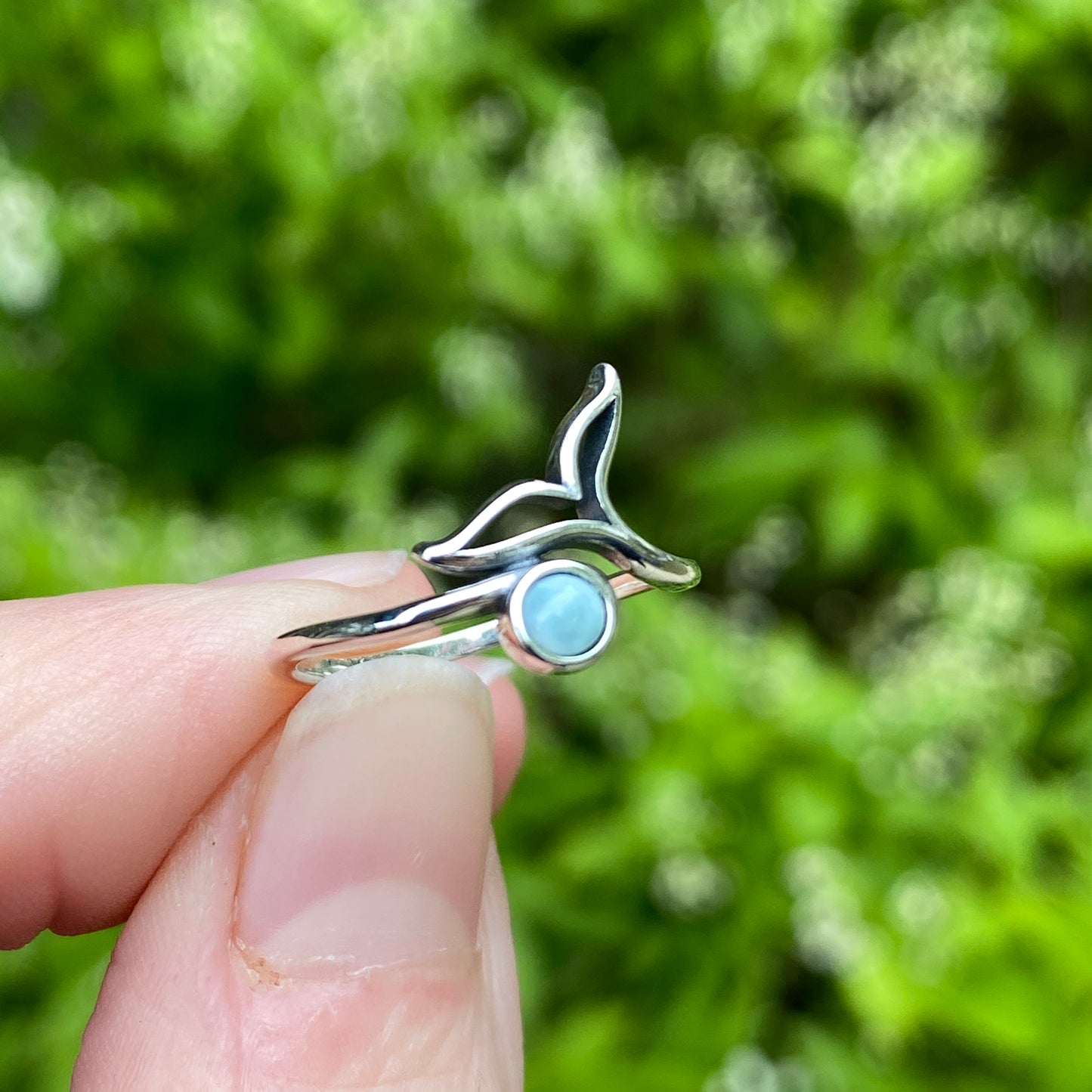 Larimar Whale Tale Ring, Solid .925 Silver