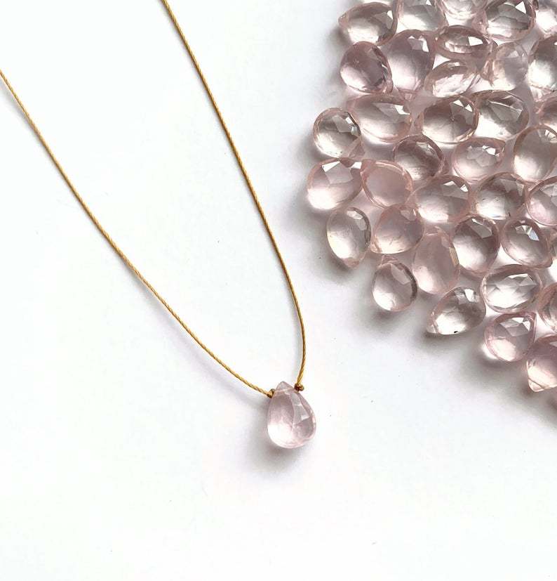 Rose Quartz Small Faceted Teardrop Necklace: 18 inches