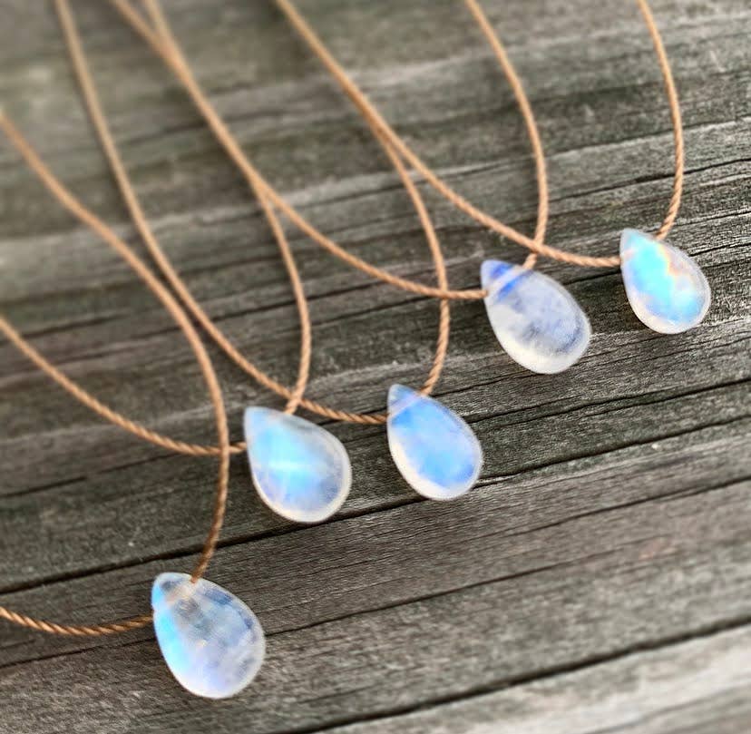 Moonstone Smooth Small Teardrop Necklace: 18"