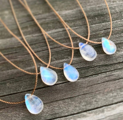 Moonstone Smooth Small Teardrop Necklace: 18"