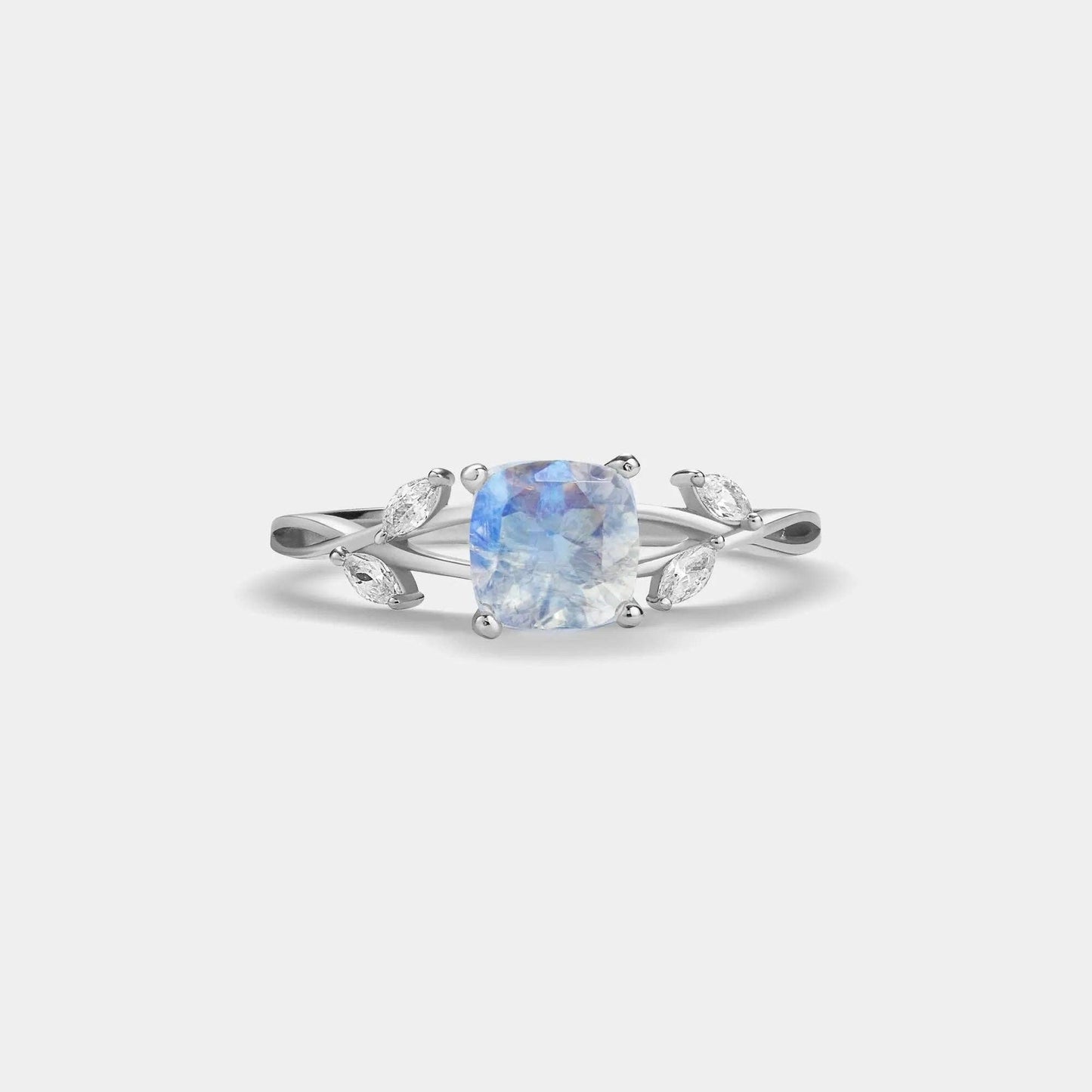 Natural Moonstone Leaf Ring, 925 Sterling Silver